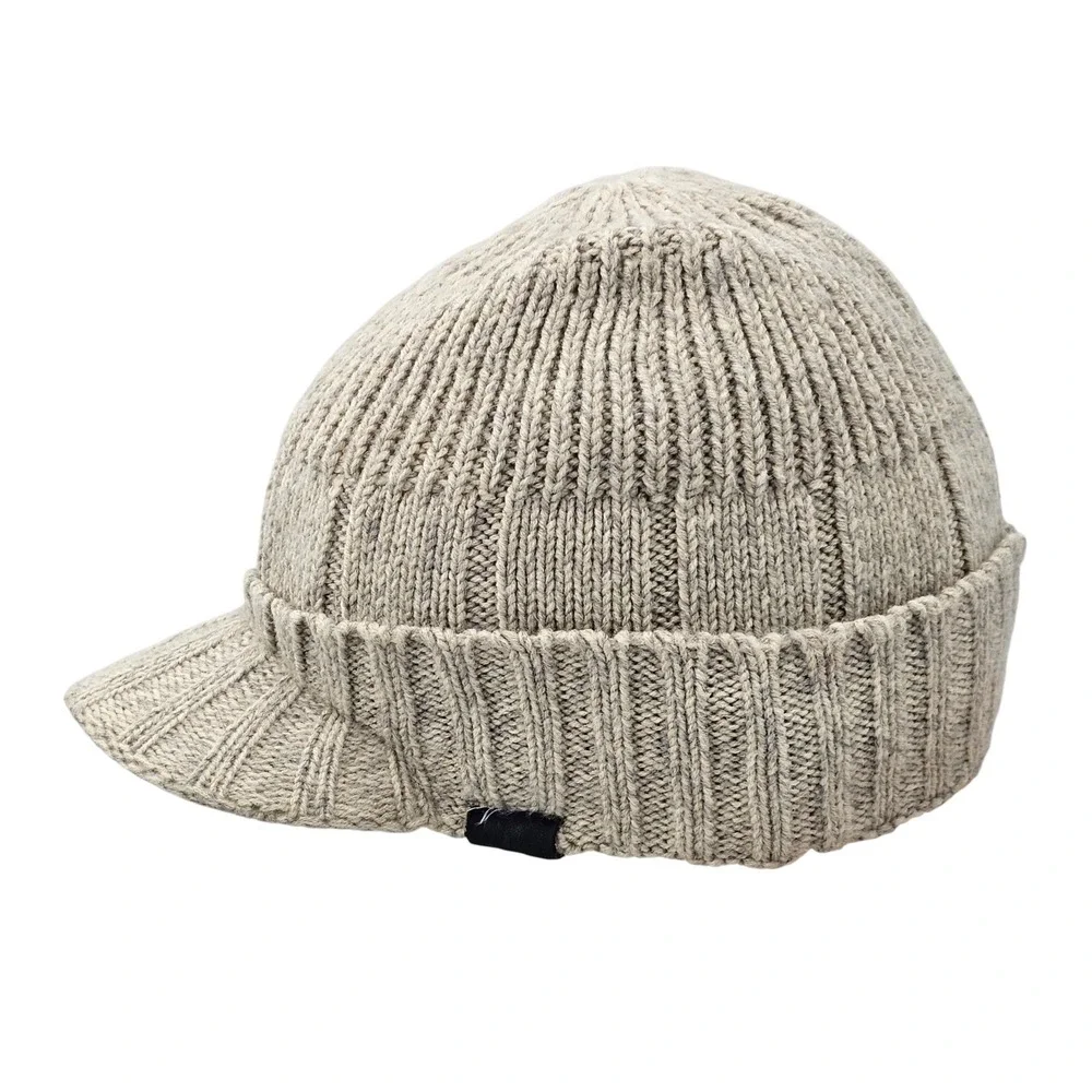American Eagle Knit Visor Beanie Hat Oatmeal Beige Ribbed Jeep Cap‎ Radar